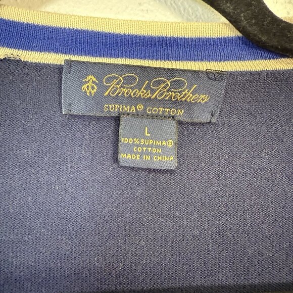 Brooks Brothers Button Up Color Block Cardigan Navy Blue Large Quiet Luxury - Picture 6 of 13